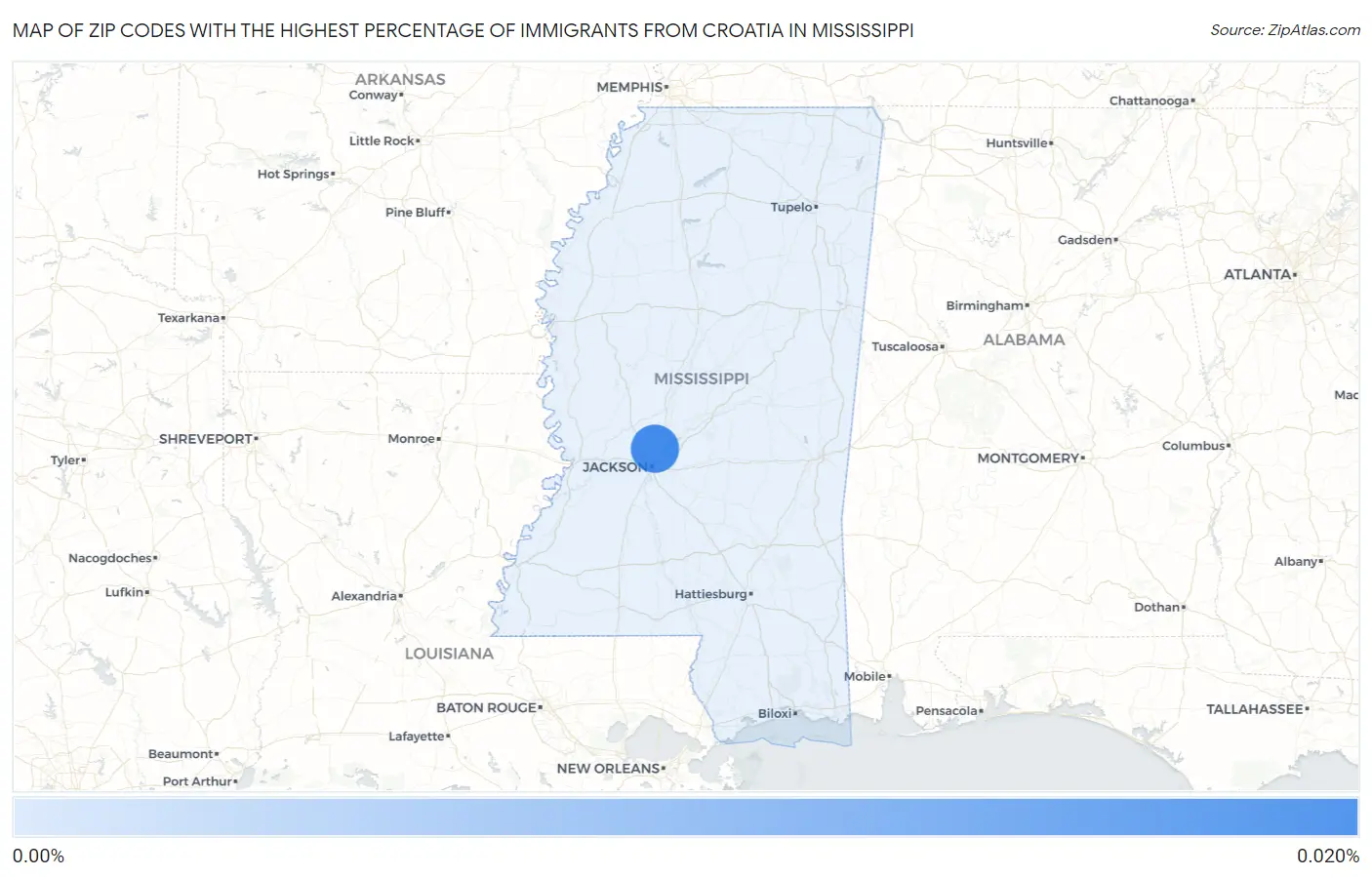 Zip Codes with the Highest Percentage of Immigrants from Croatia in Mississippi Map