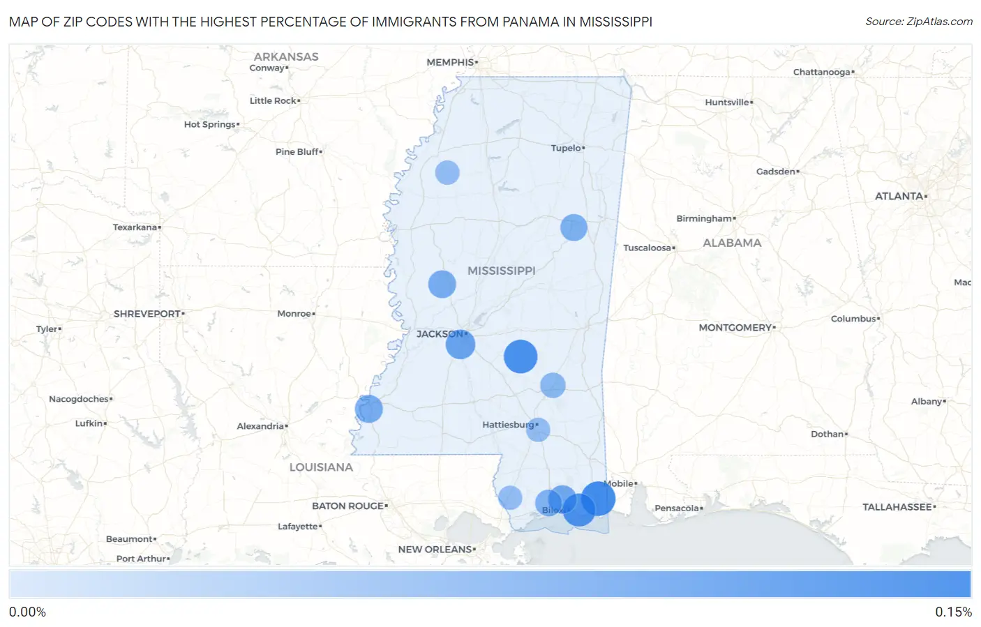 Zip Codes with the Highest Percentage of Immigrants from Panama in Mississippi Map