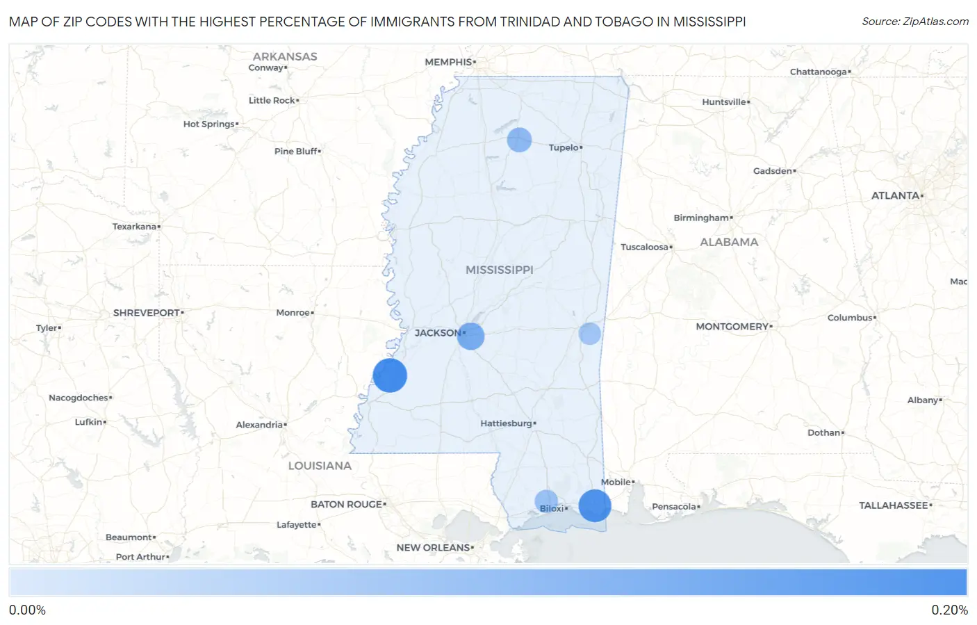 Zip Codes with the Highest Percentage of Immigrants from Trinidad and Tobago in Mississippi Map
