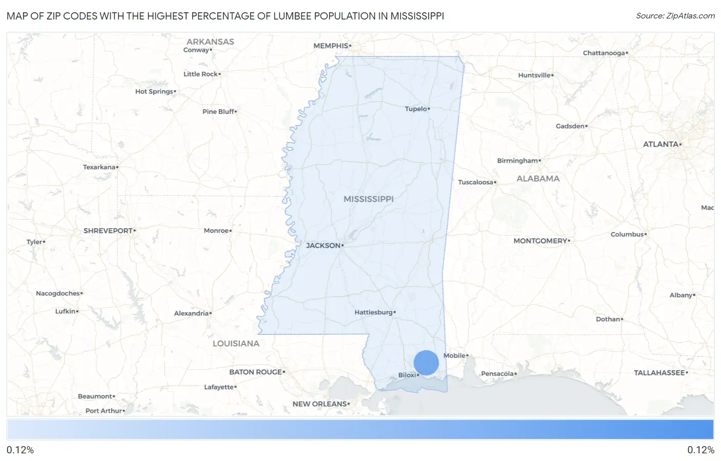 Zip Codes with the Highest Percentage of Lumbee Population in Mississippi Map