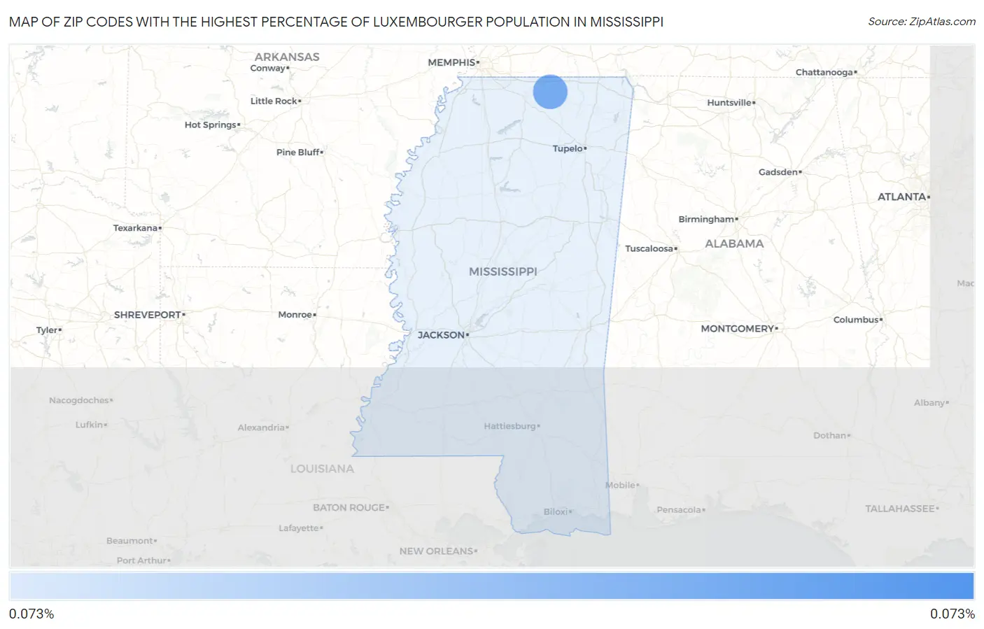 Zip Codes with the Highest Percentage of Luxembourger Population in Mississippi Map