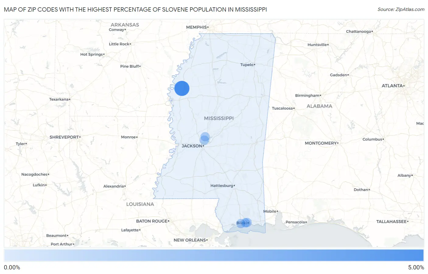 Zip Codes with the Highest Percentage of Slovene Population in Mississippi Map