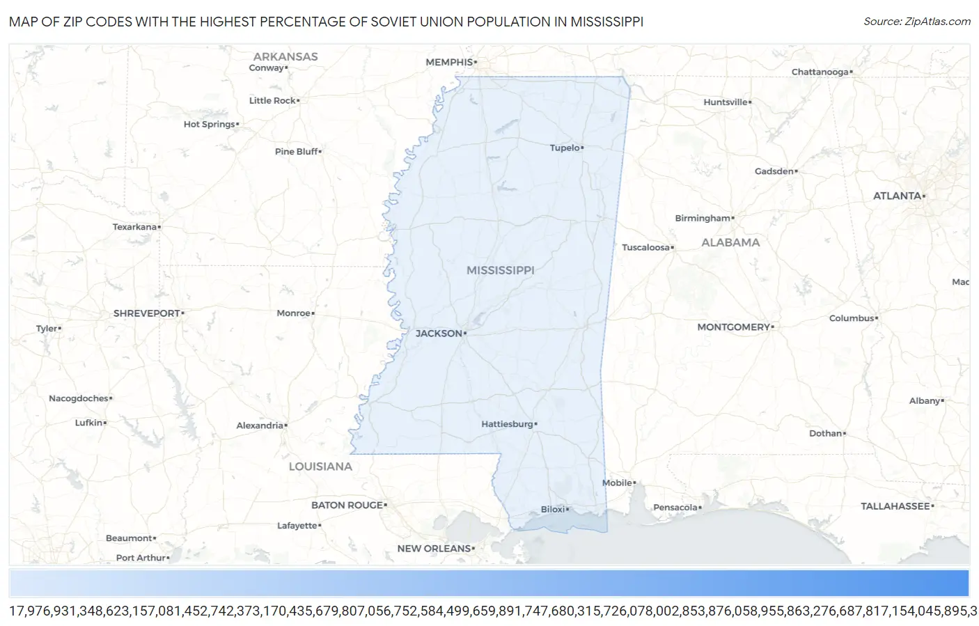 Zip Codes with the Highest Percentage of Soviet Union Population in Mississippi Map