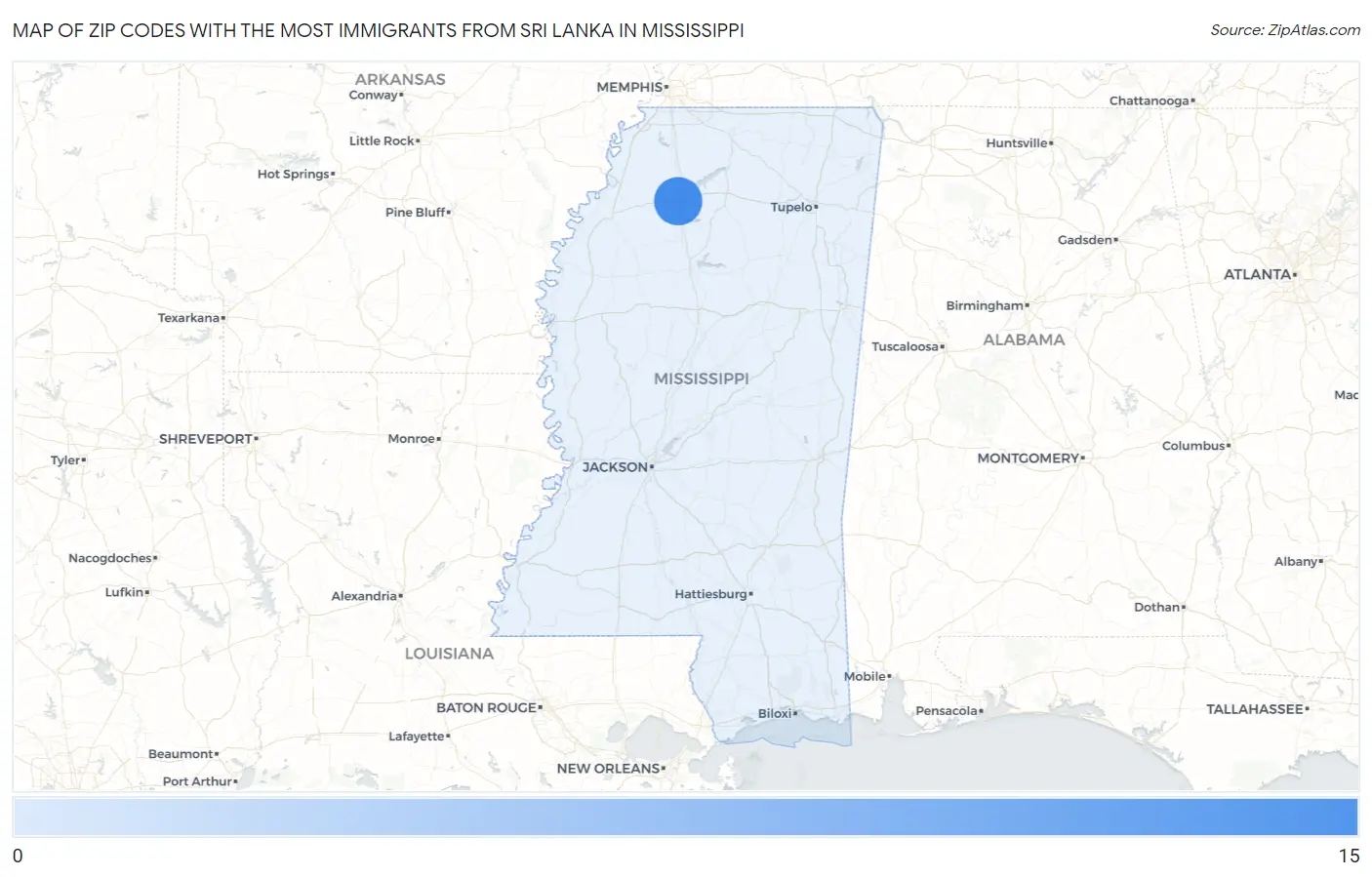 Zip Codes with the Most Immigrants from Sri Lanka in Mississippi Map