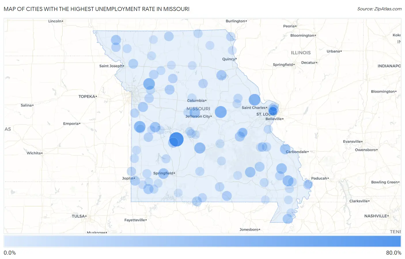 Cities with the Highest Unemployment Rate in Missouri Map