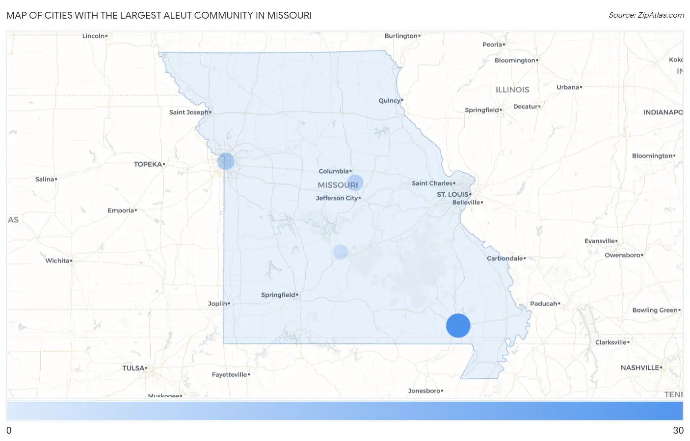 Cities with the Largest Aleut Community in Missouri Map