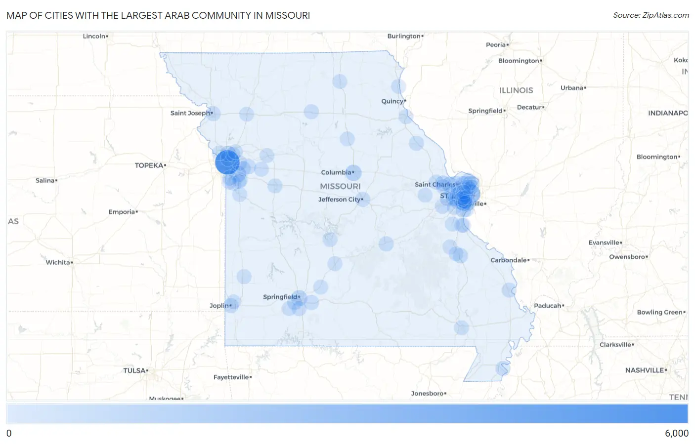 Cities with the Largest Arab Community in Missouri Map