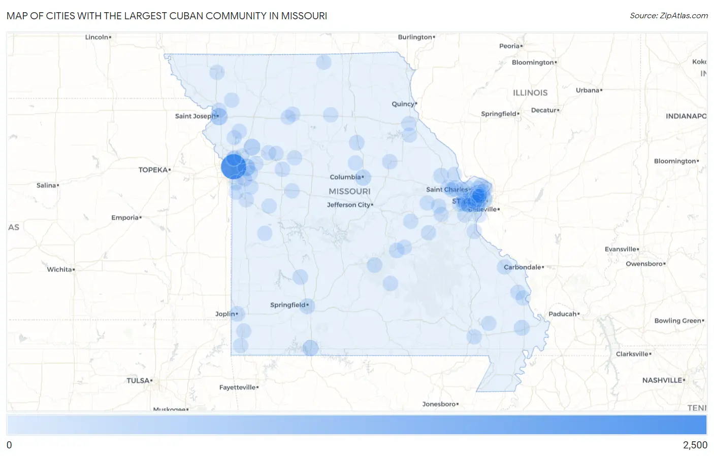 Cities with the Largest Cuban Community in Missouri Map