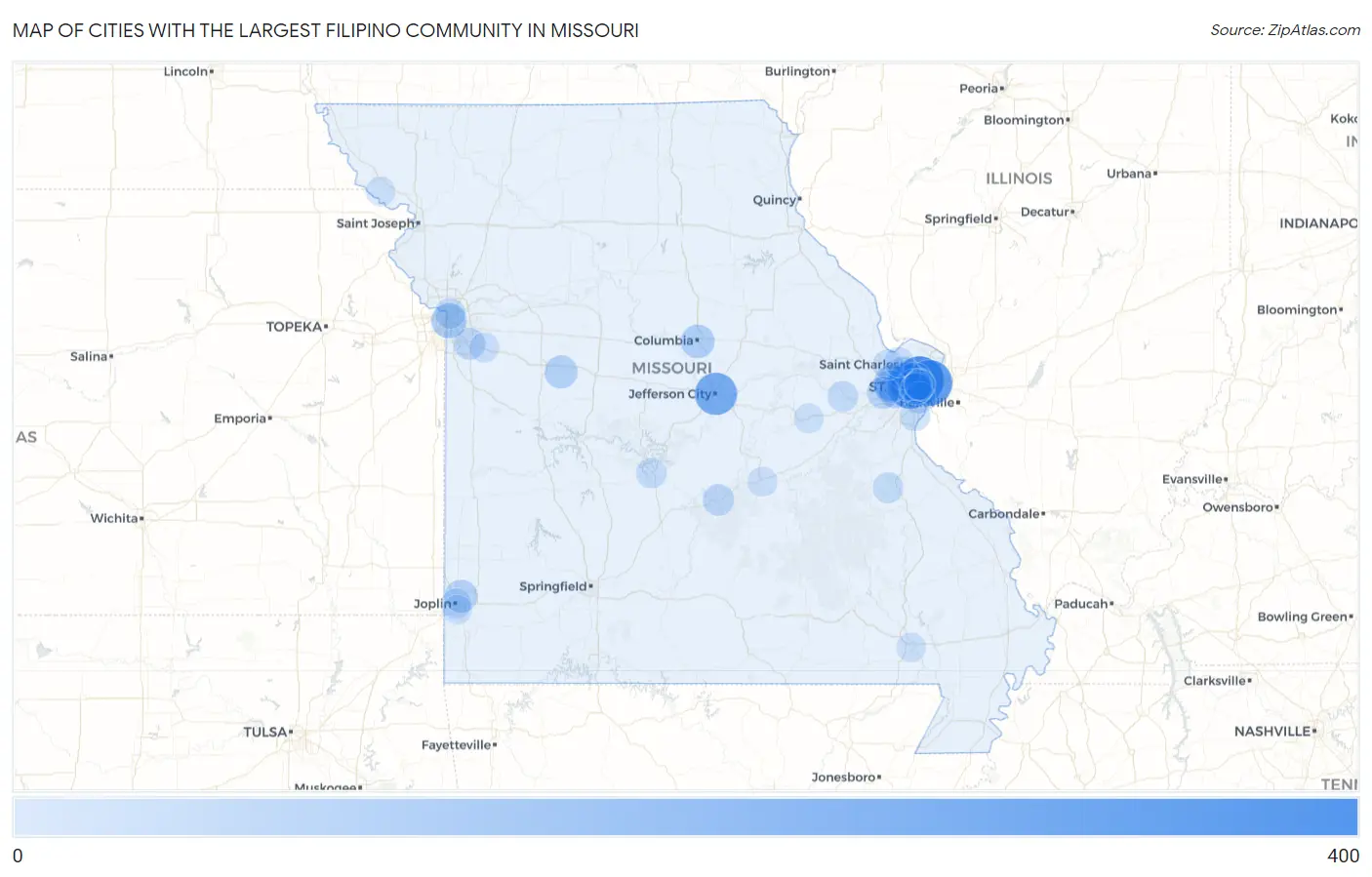 Cities with the Largest Filipino Community in Missouri Map
