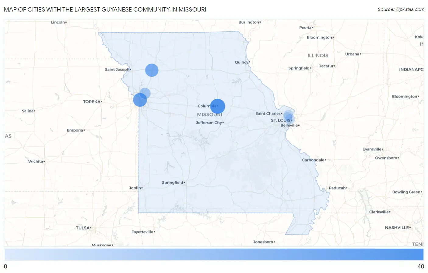 Cities with the Largest Guyanese Community in Missouri Map