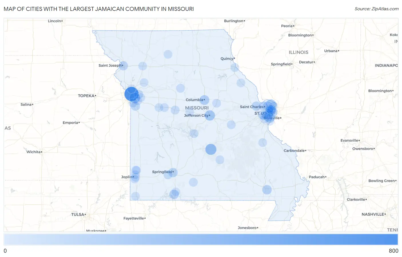 Cities with the Largest Jamaican Community in Missouri Map