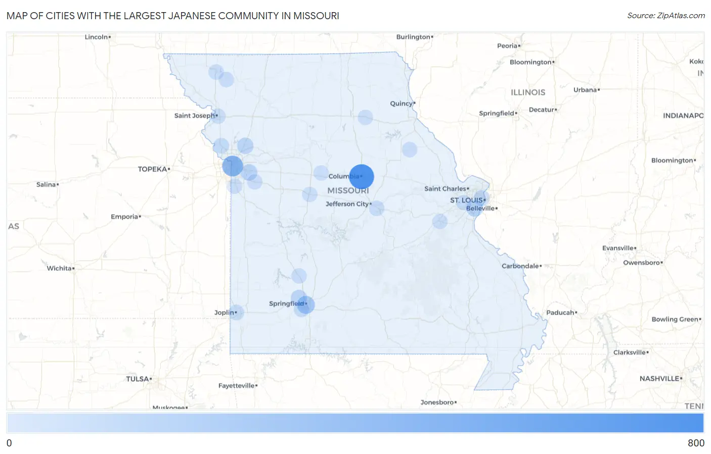 Cities with the Largest Japanese Community in Missouri Map
