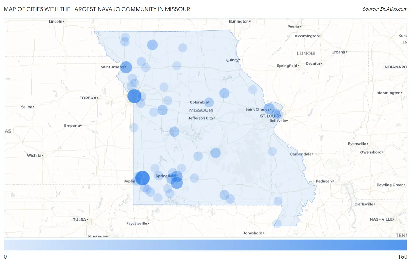 Cities with the Largest Navajo Community in Missouri Map