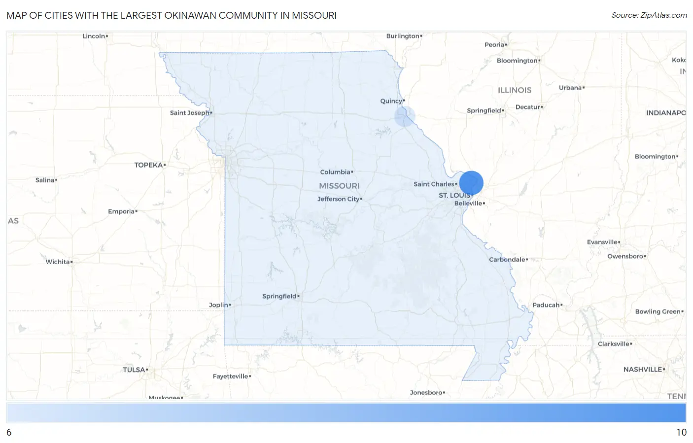 Cities with the Largest Okinawan Community in Missouri Map