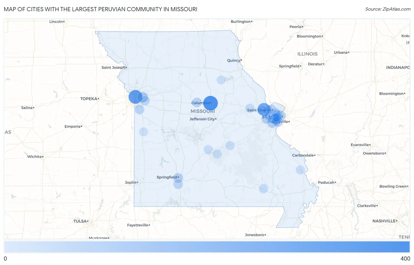 Cities with the Largest Peruvian Community in Missouri Map