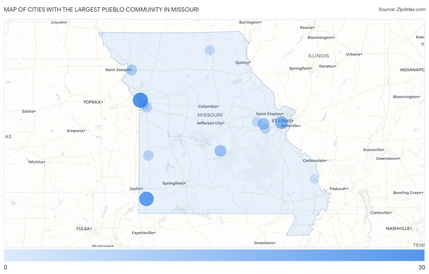 Cities with the Largest Pueblo Community in Missouri Map
