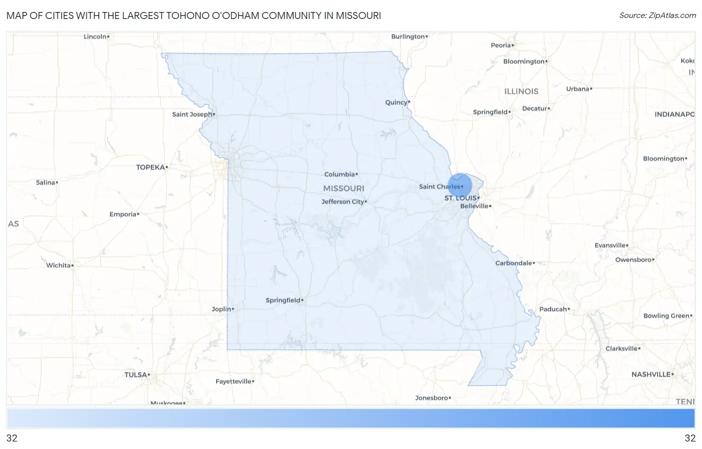 Cities with the Largest Tohono O'Odham Community in Missouri Map