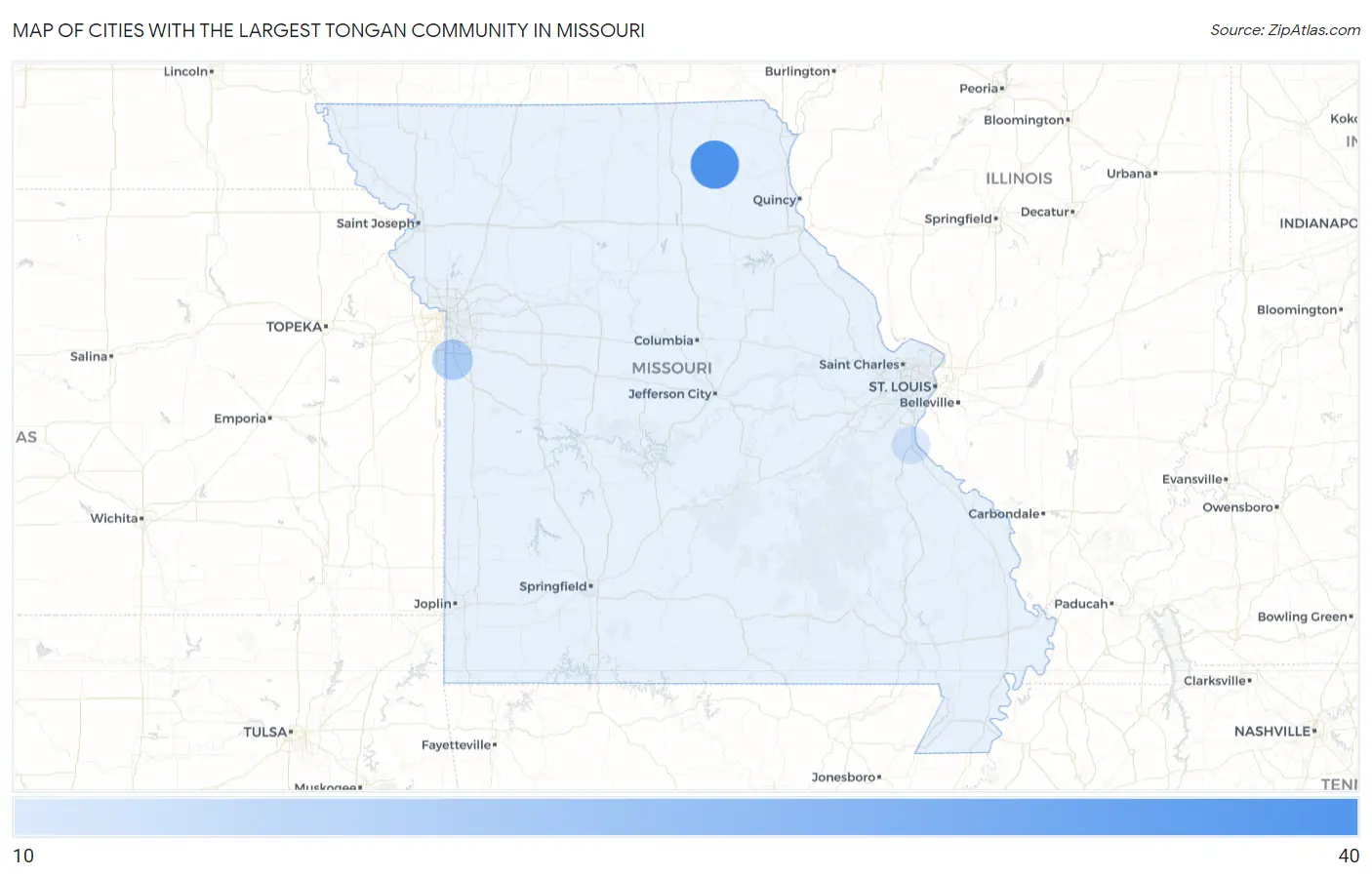 Cities with the Largest Tongan Community in Missouri Map
