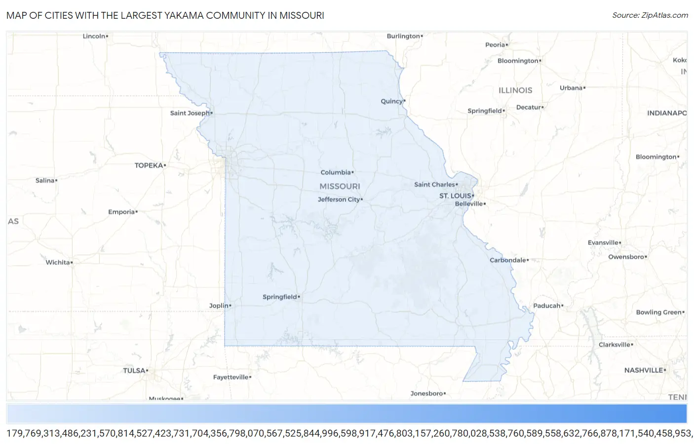 Cities with the Largest Yakama Community in Missouri Map