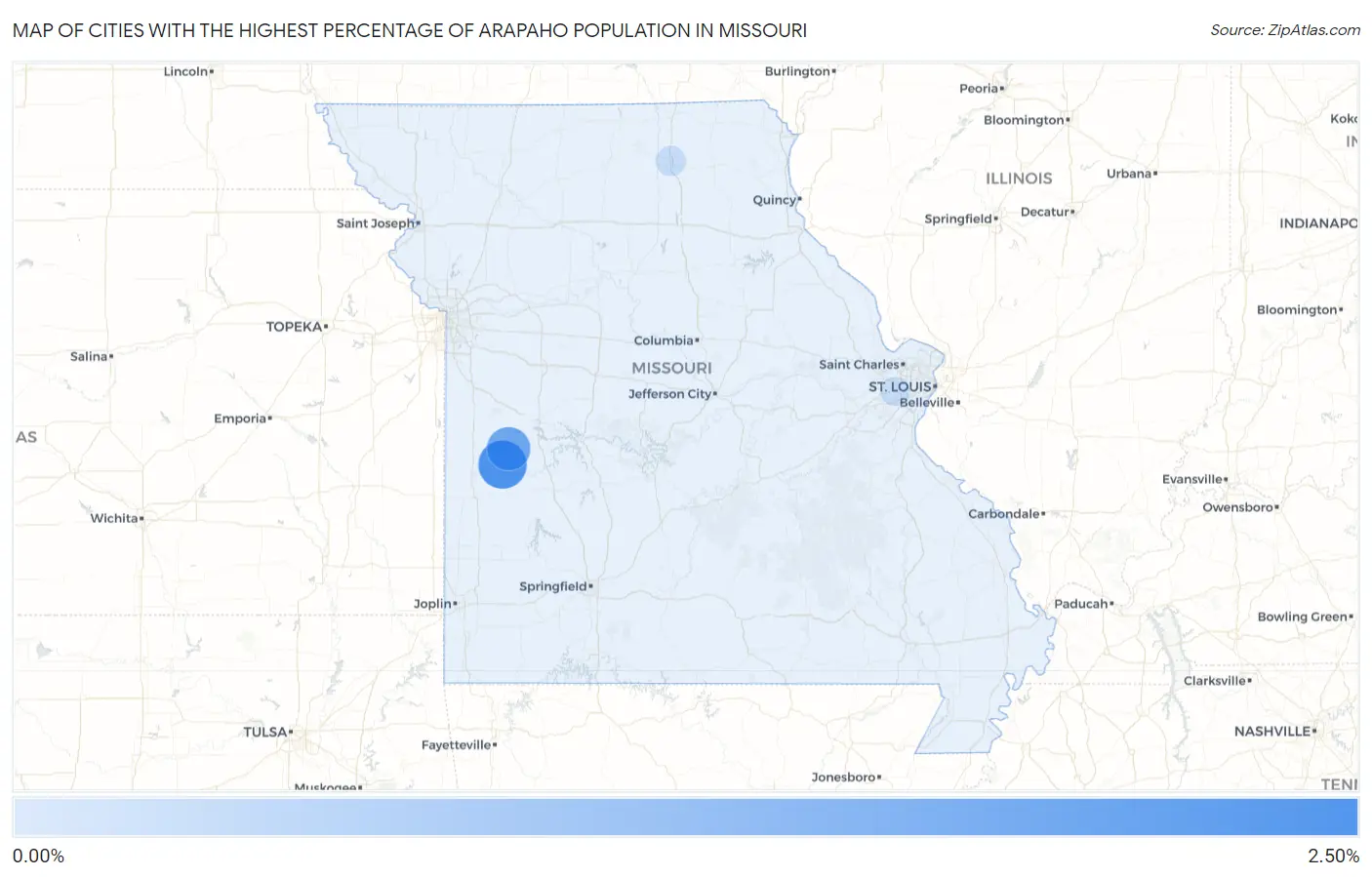 Cities with the Highest Percentage of Arapaho Population in Missouri Map
