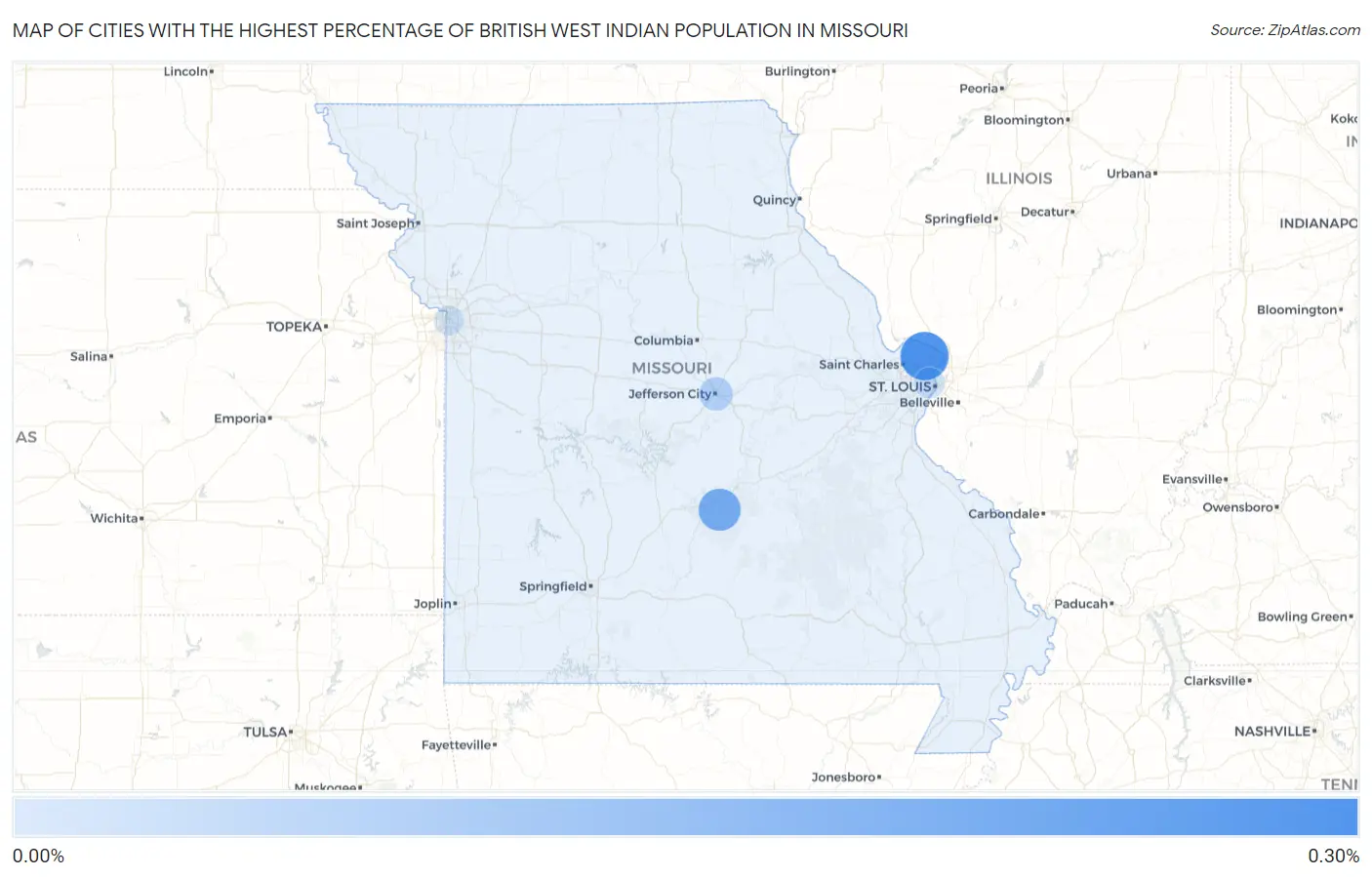 Cities with the Highest Percentage of British West Indian Population in Missouri Map