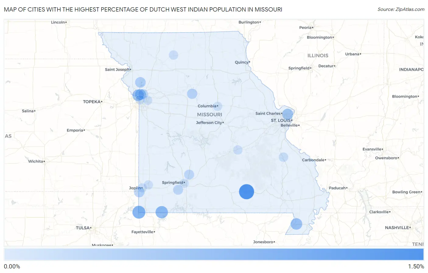 Cities with the Highest Percentage of Dutch West Indian Population in Missouri Map