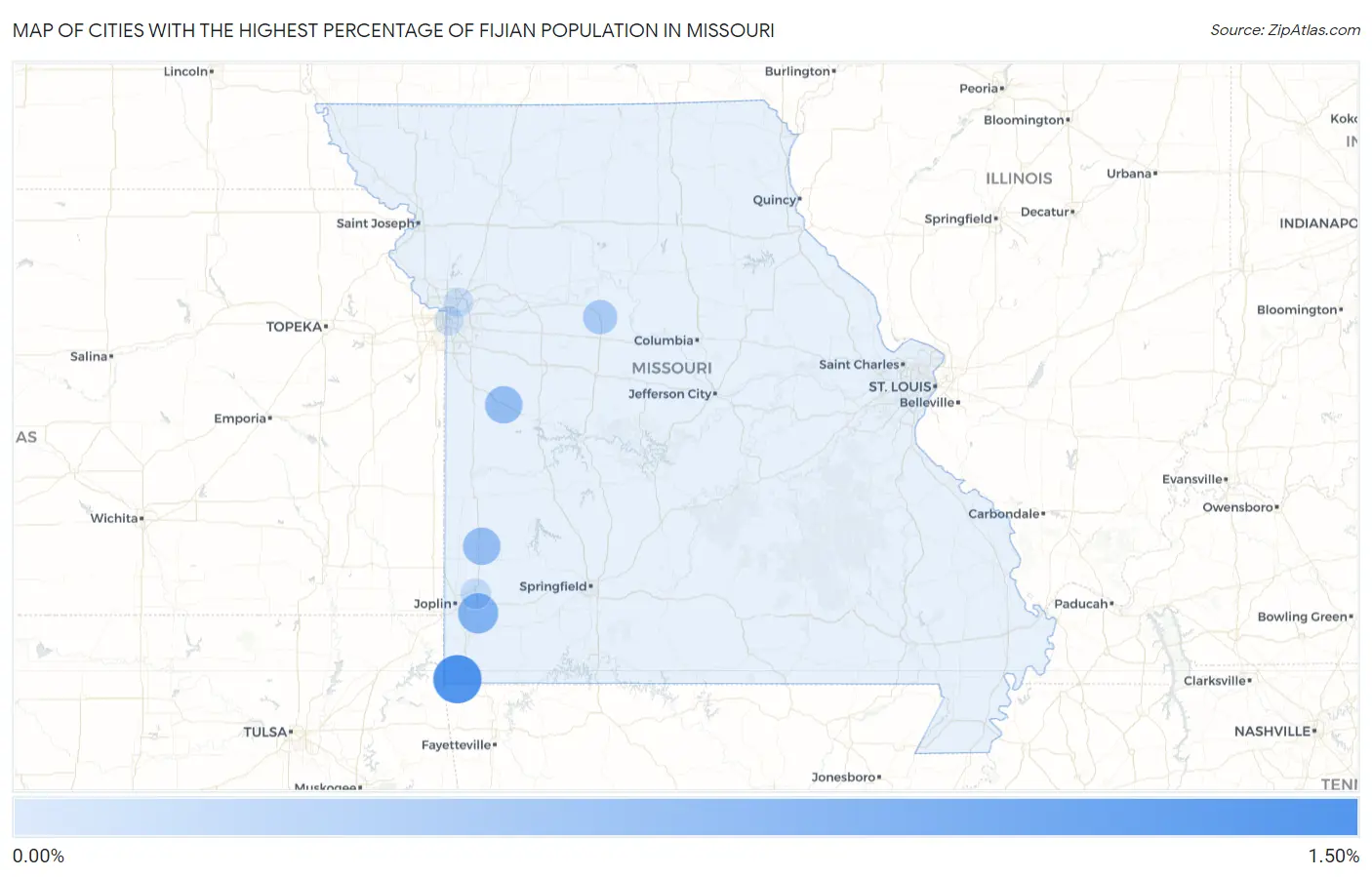 Cities with the Highest Percentage of Fijian Population in Missouri Map