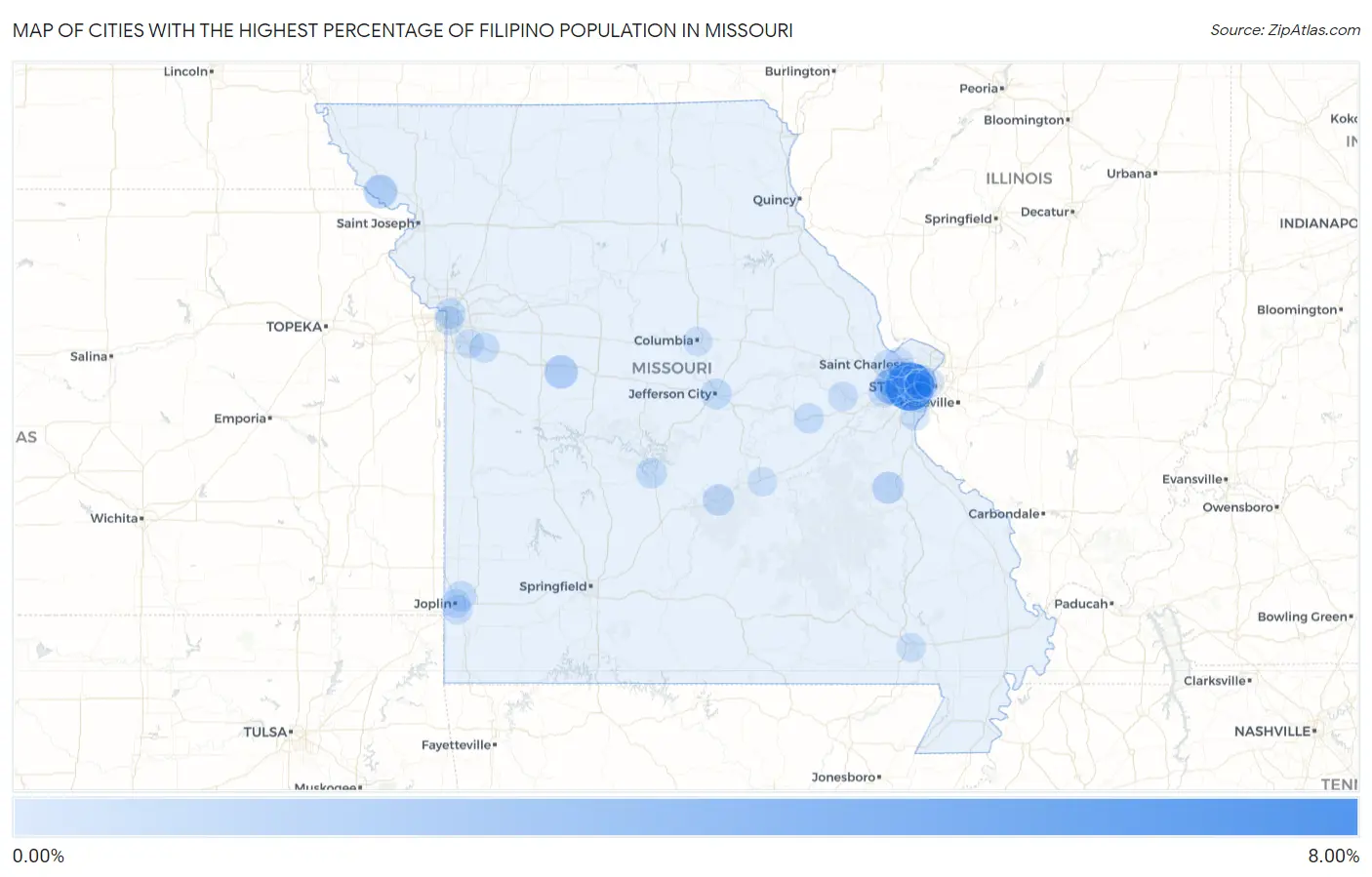 Cities with the Highest Percentage of Filipino Population in Missouri Map