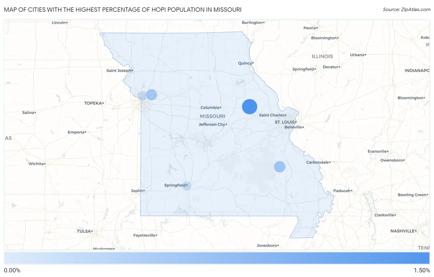 Cities with the Highest Percentage of Hopi Population in Missouri Map