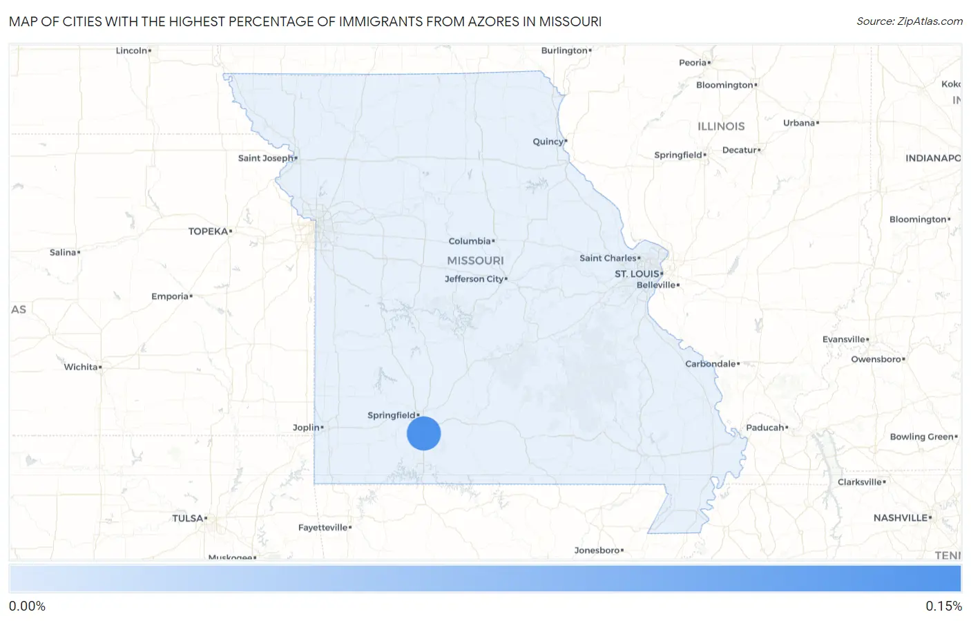 Cities with the Highest Percentage of Immigrants from Azores in Missouri Map