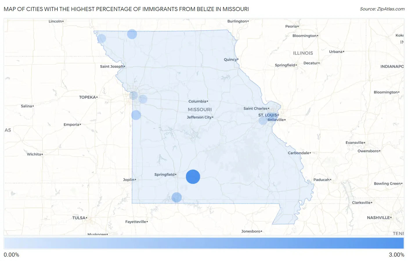Cities with the Highest Percentage of Immigrants from Belize in Missouri Map
