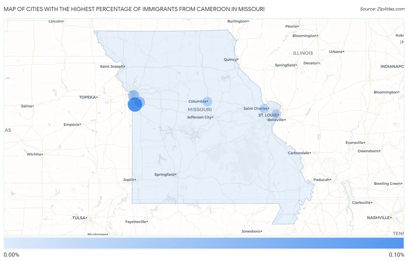 Cities with the Highest Percentage of Immigrants from Cameroon in Missouri Map