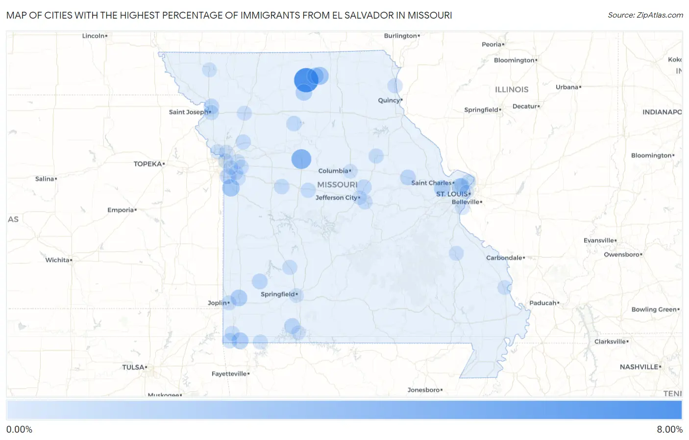 Cities with the Highest Percentage of Immigrants from El Salvador in Missouri Map