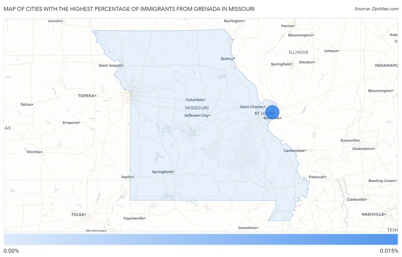 Cities with the Highest Percentage of Immigrants from Grenada in Missouri Map