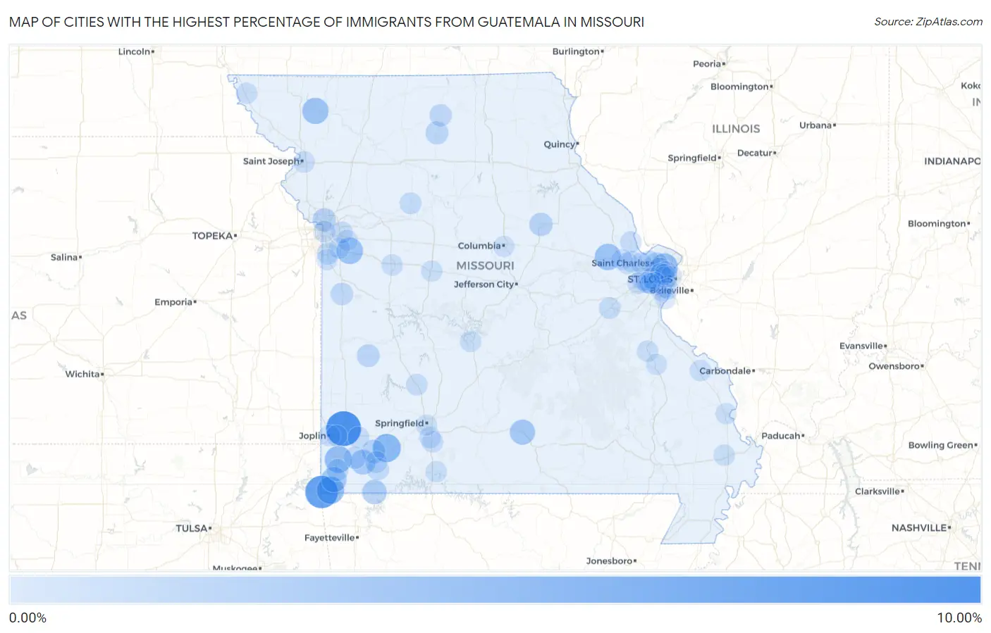 Cities with the Highest Percentage of Immigrants from Guatemala in Missouri Map
