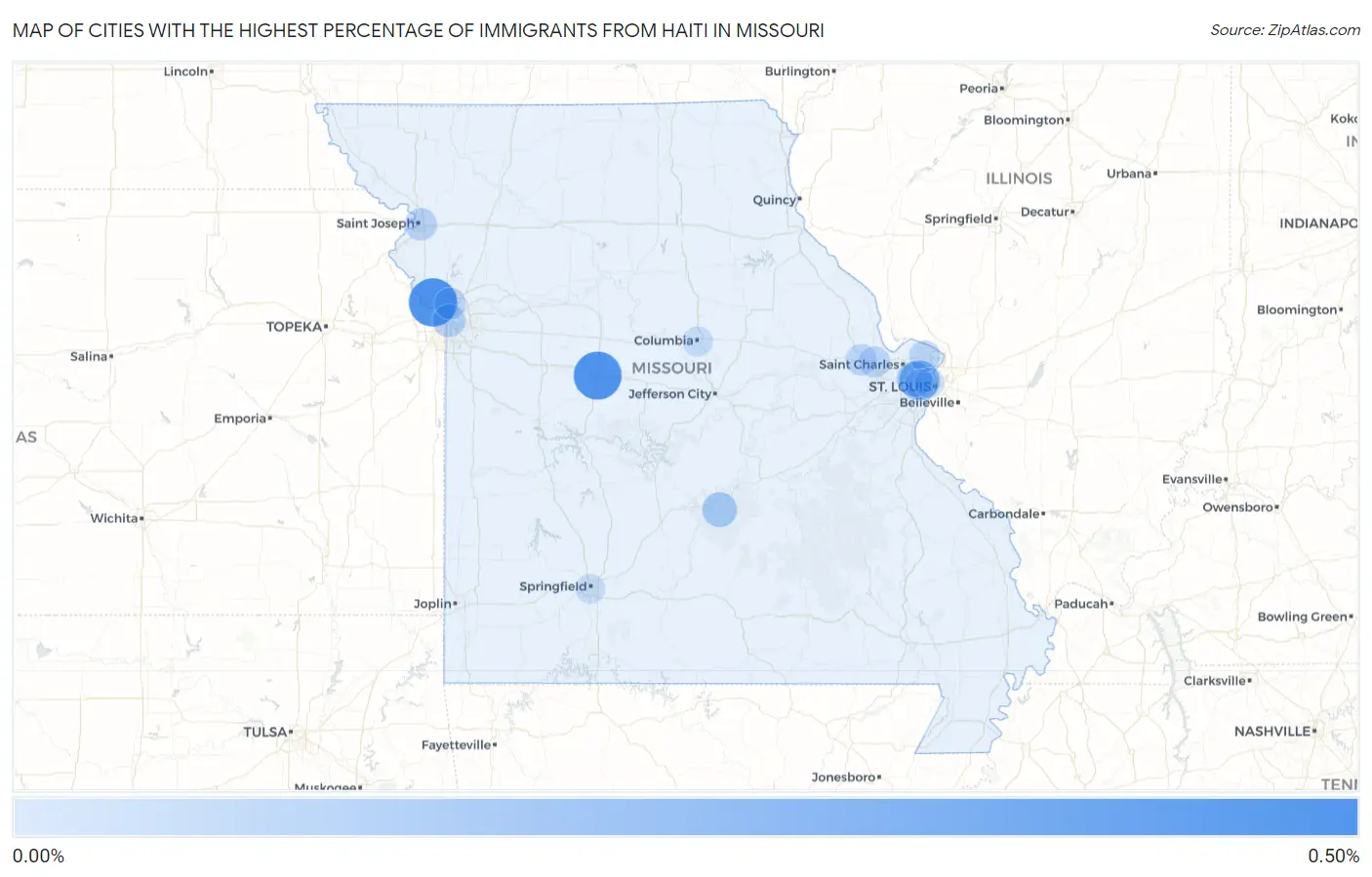 Cities with the Highest Percentage of Immigrants from Haiti in Missouri Map