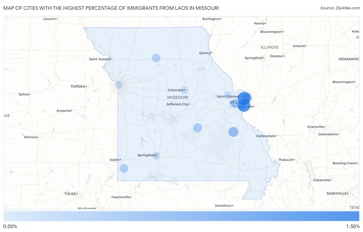 Cities with the Highest Percentage of Immigrants from Laos in Missouri Map