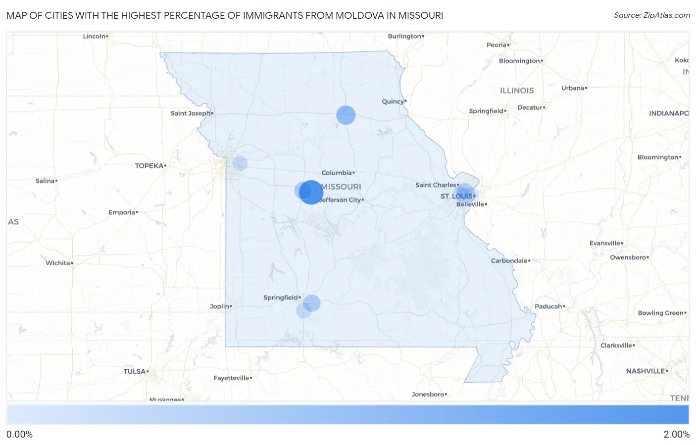 Cities with the Highest Percentage of Immigrants from Moldova in Missouri Map