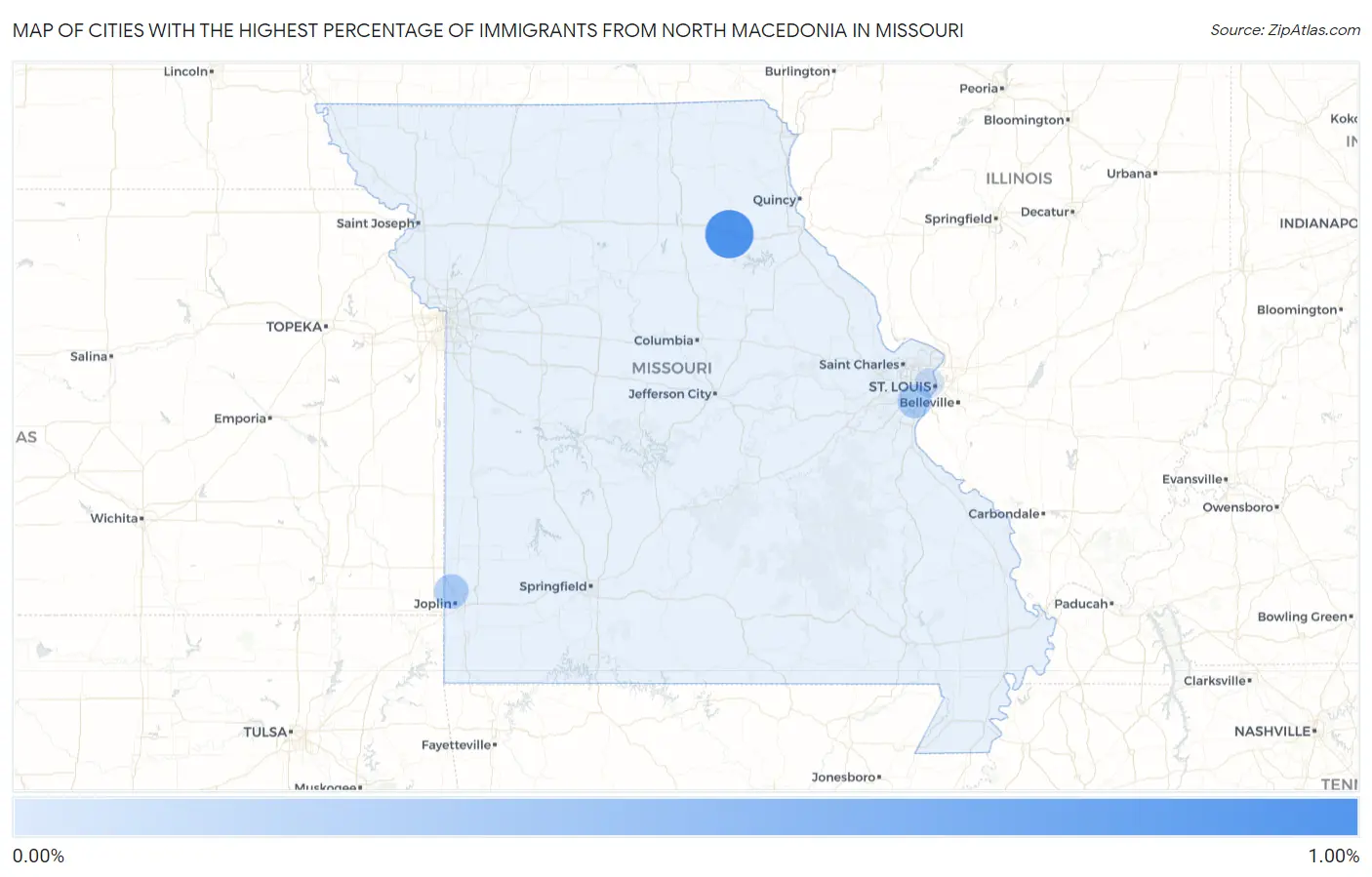 Cities with the Highest Percentage of Immigrants from North Macedonia in Missouri Map
