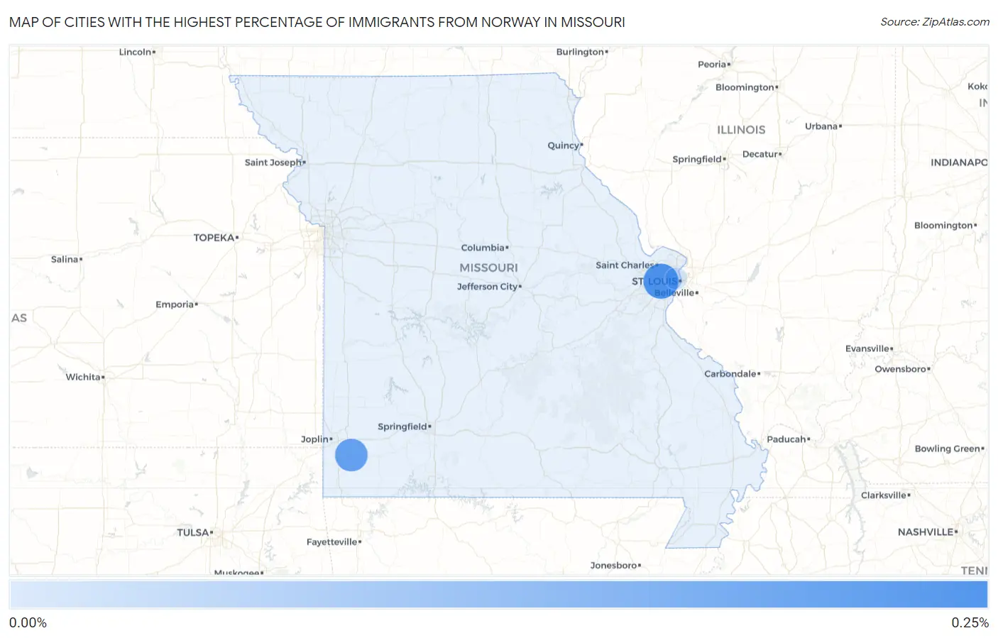 Cities with the Highest Percentage of Immigrants from Norway in Missouri Map