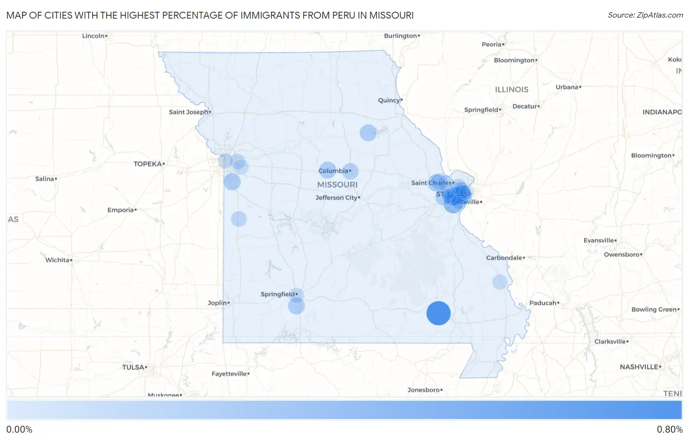 Cities with the Highest Percentage of Immigrants from Peru in Missouri Map