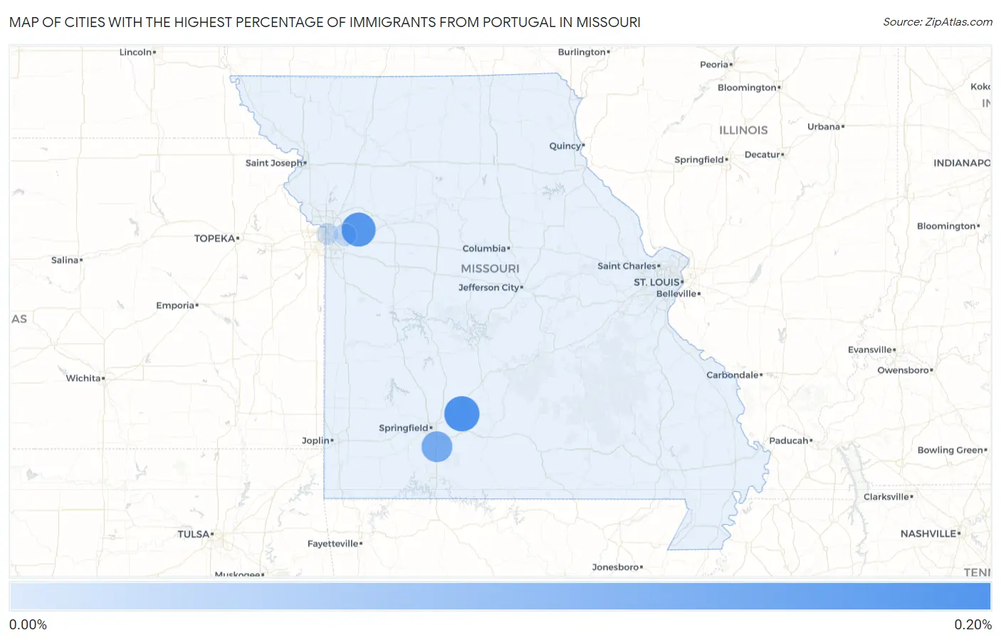 Cities with the Highest Percentage of Immigrants from Portugal in Missouri Map