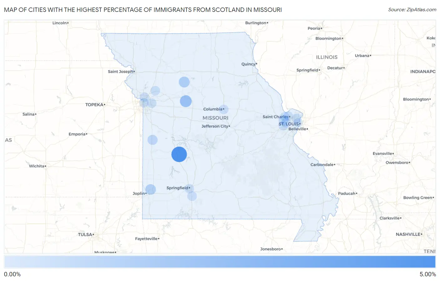 Cities with the Highest Percentage of Immigrants from Scotland in Missouri Map