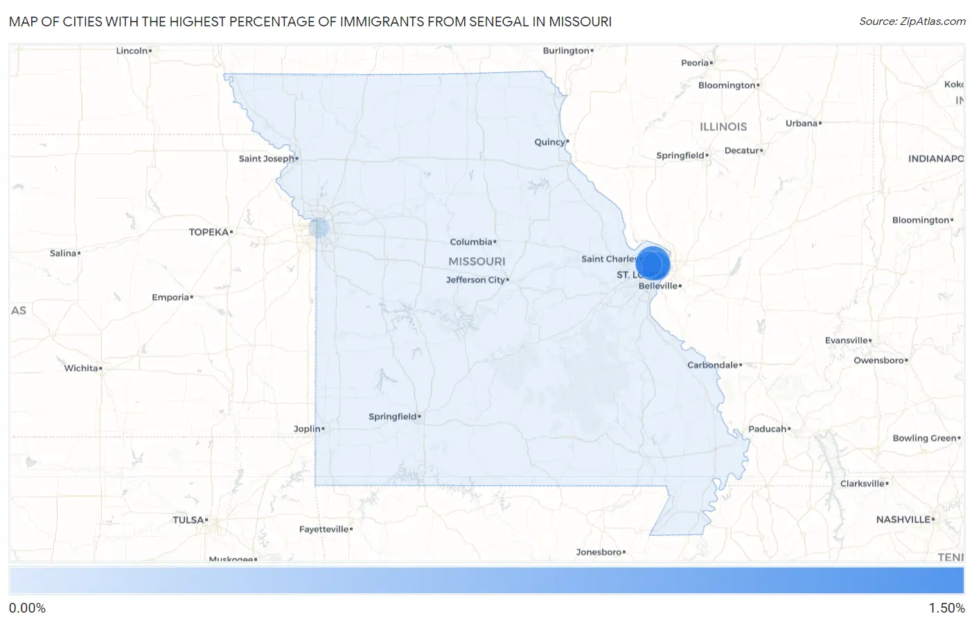 Cities with the Highest Percentage of Immigrants from Senegal in Missouri Map