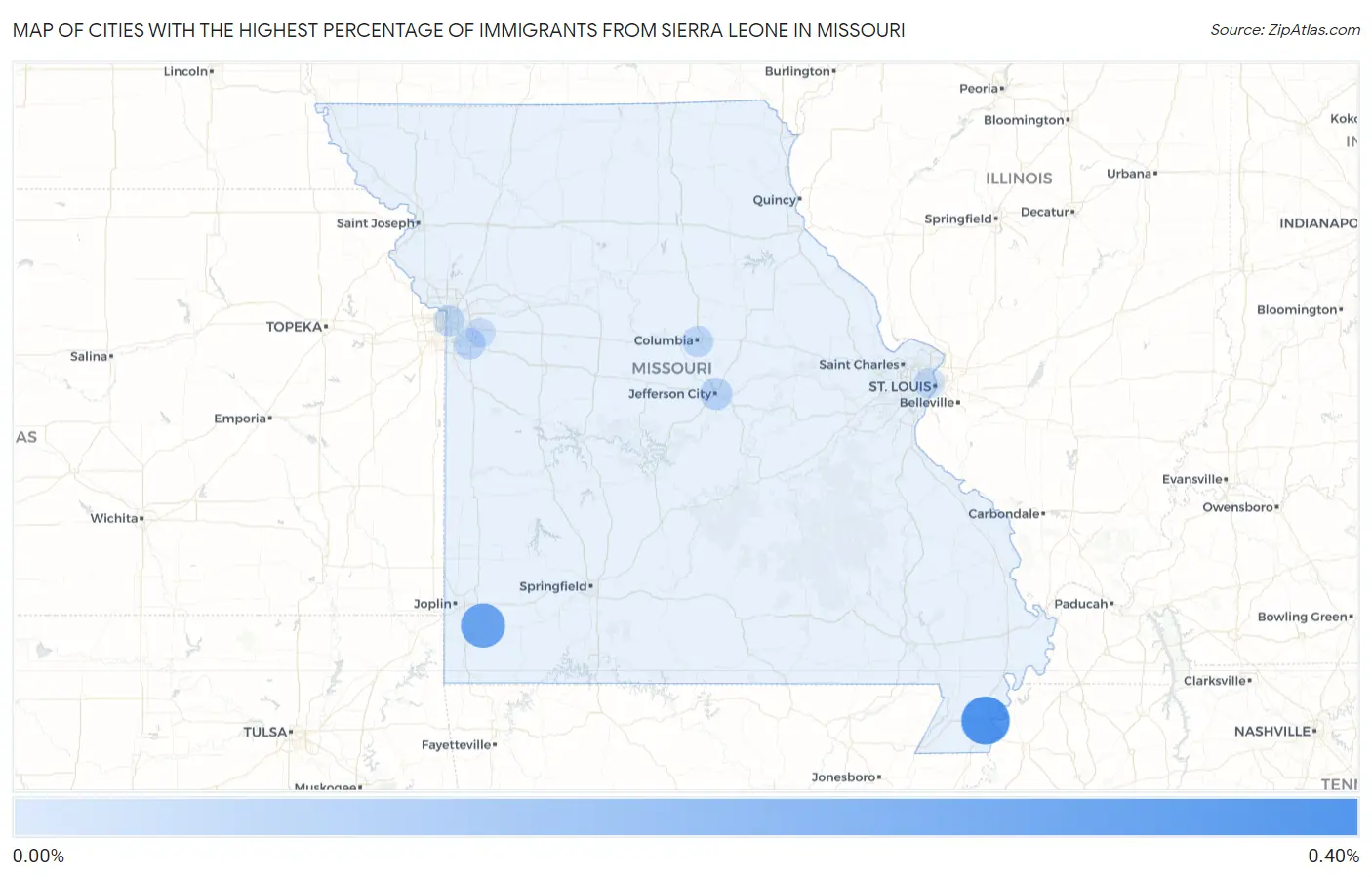 Cities with the Highest Percentage of Immigrants from Sierra Leone in Missouri Map