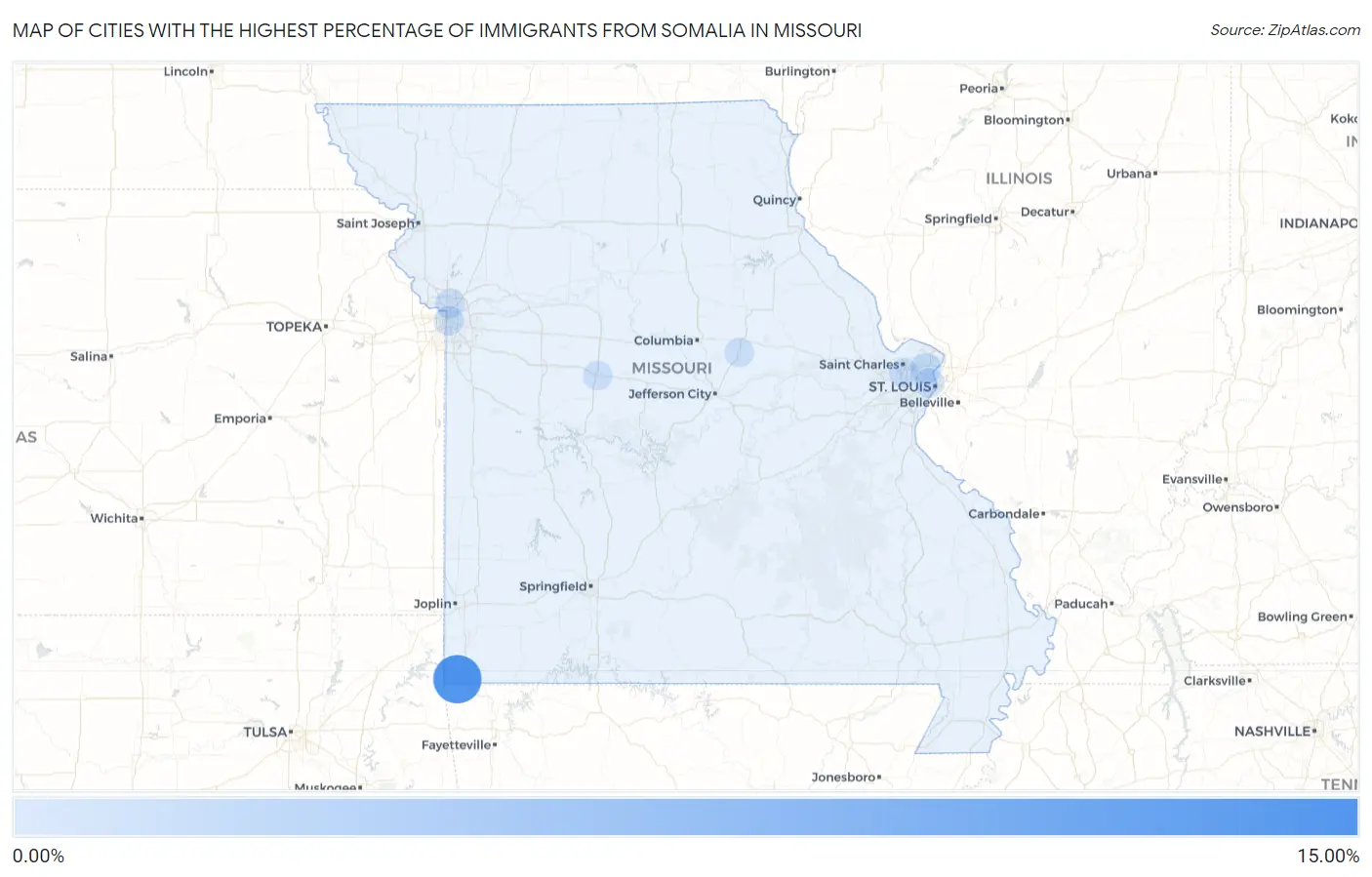 Cities with the Highest Percentage of Immigrants from Somalia in Missouri Map