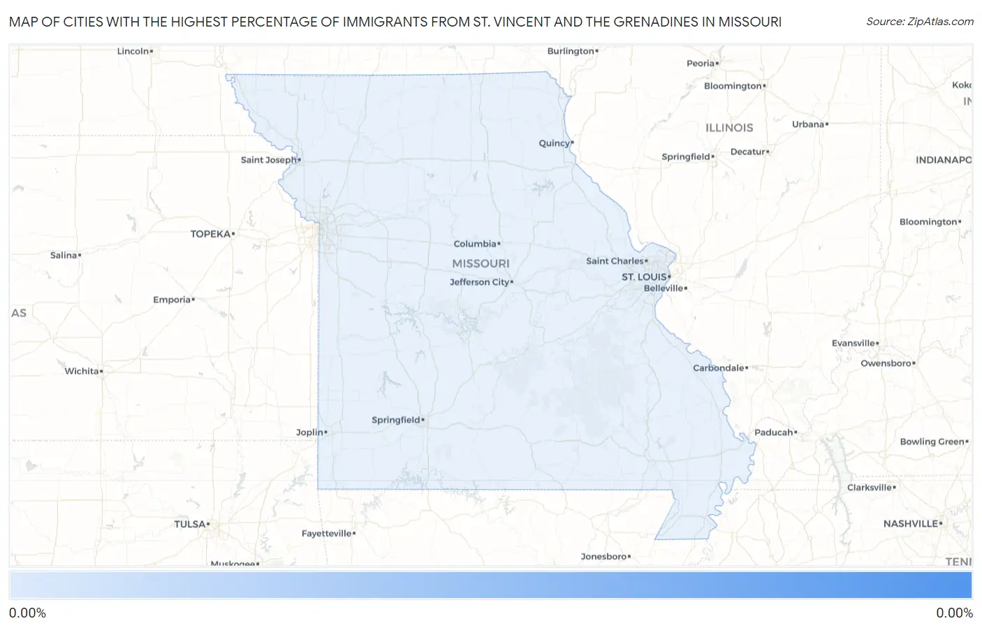Cities with the Highest Percentage of Immigrants from St. Vincent and the Grenadines in Missouri Map