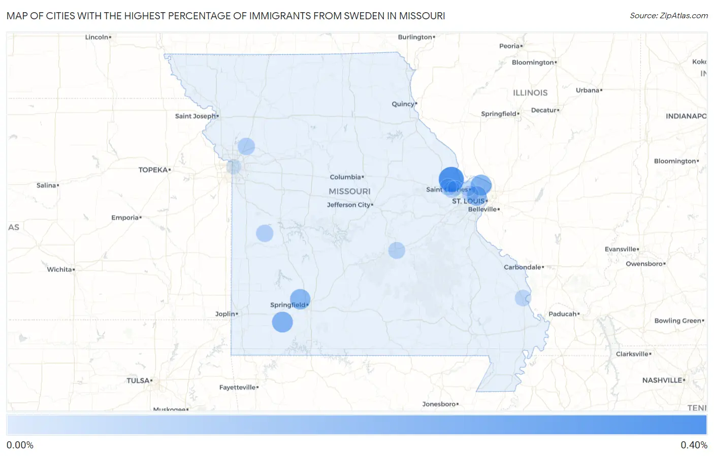 Cities with the Highest Percentage of Immigrants from Sweden in Missouri Map
