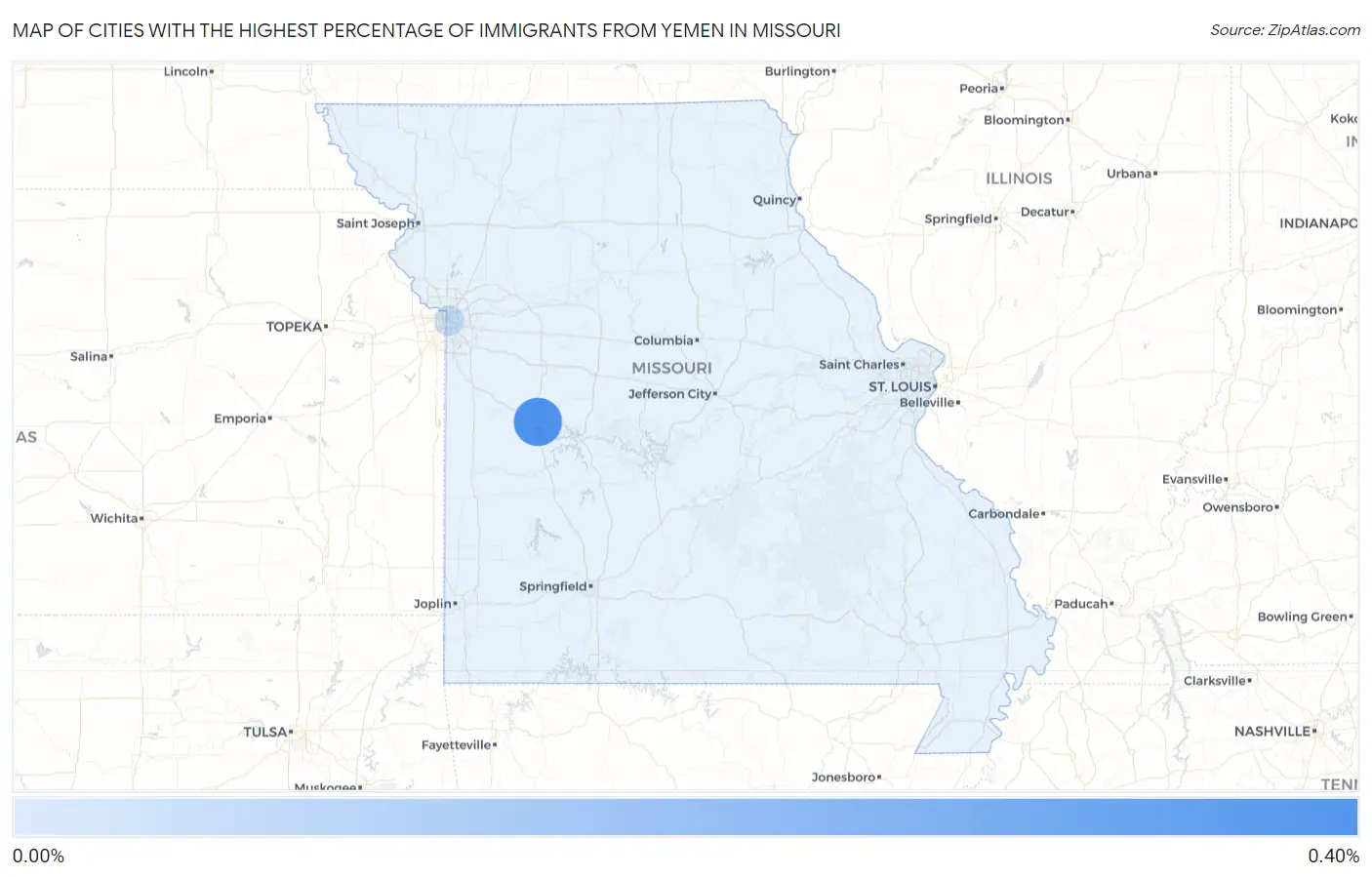 Cities with the Highest Percentage of Immigrants from Yemen in Missouri Map
