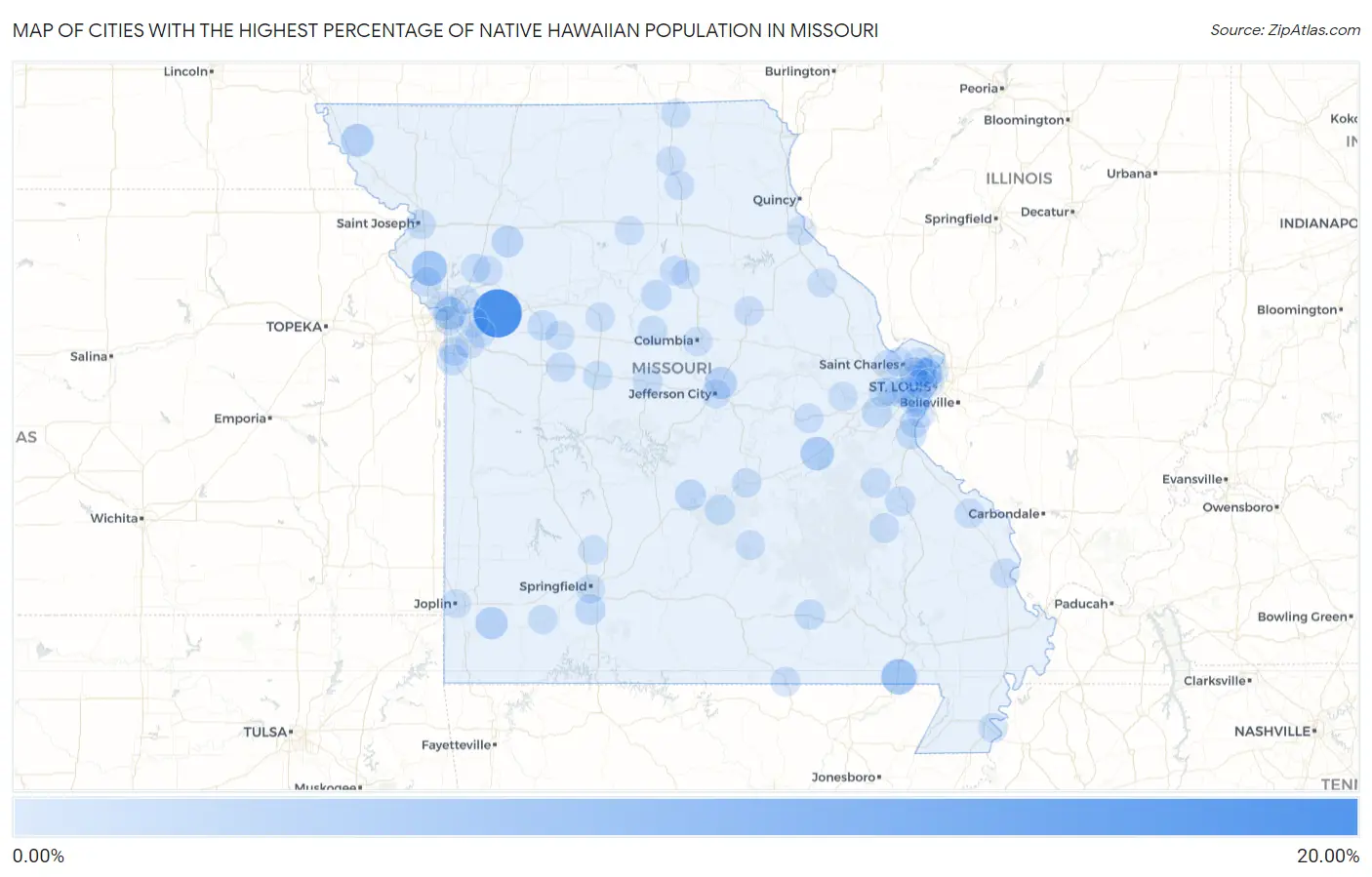 Cities with the Highest Percentage of Native Hawaiian Population in Missouri Map